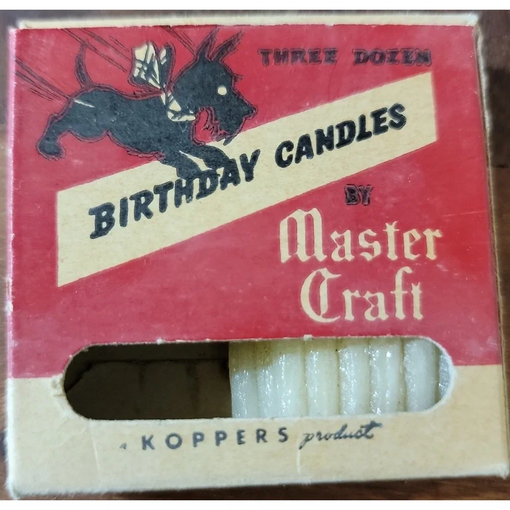 Vintage Master Craft Birthday Candles Koppers Co Scottie Dog Box White